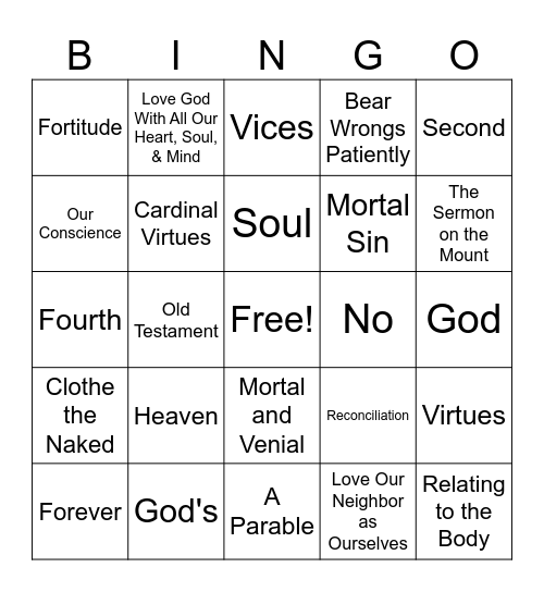 Life in Christ Bingo Card