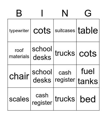 Artefacts Bingo Card