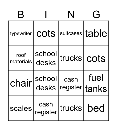 Artefacts Bingo Card