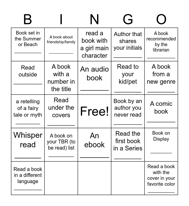 Reading Challenge Bingo Card