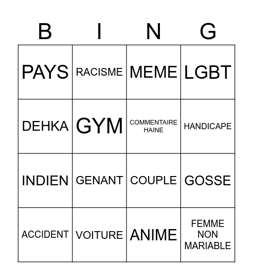 Untitled Bingo Card