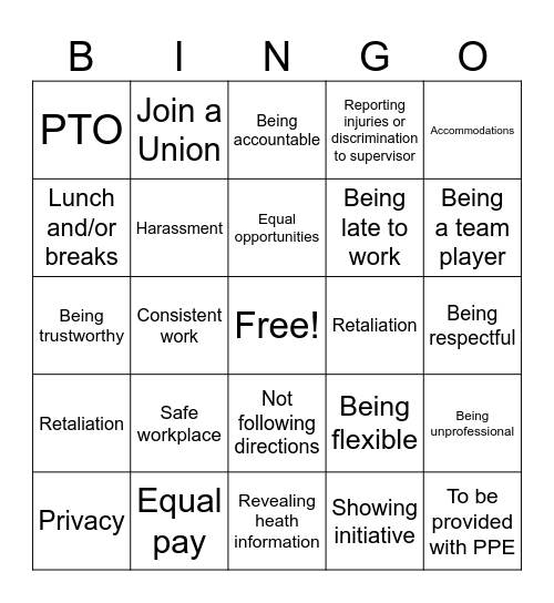What are my rights and responsibilities? Bingo Card