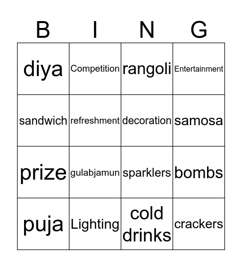 Happy Diwali Bingo Card