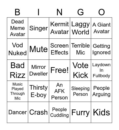 Vr-chat Bingo Card