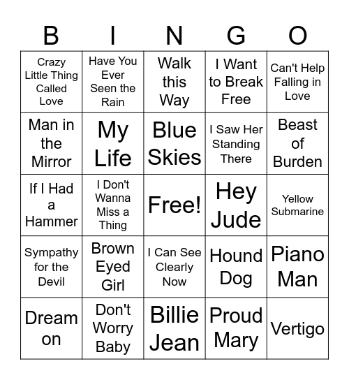 Oldies but Goodies Bingo Card