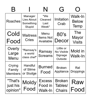 Kitchen Nightmares Bingo! Bingo Card