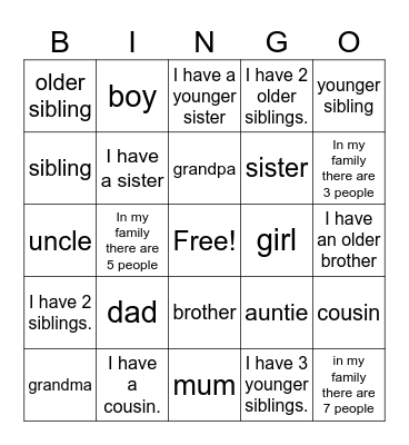 Keluarga saya Bingo Card