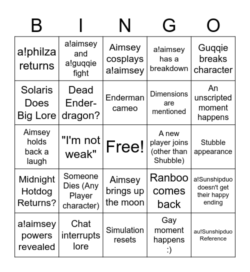 ASMP FINALE BINGO Card