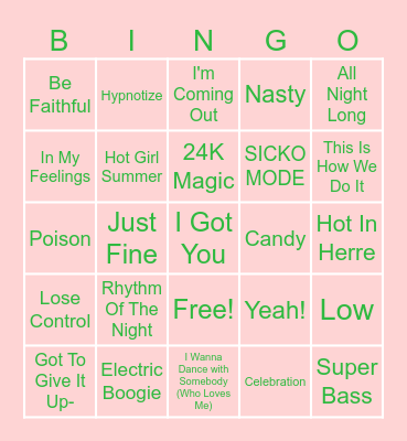 Best Party Songs Bingo Card