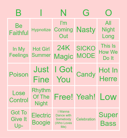 Best Party Songs Bingo Card