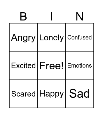Emotions Bingo Card