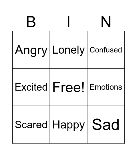 Emotions Bingo Card