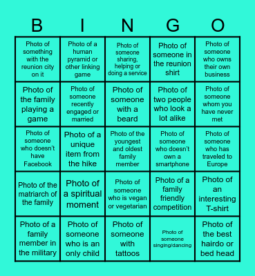 ACGT Family Reunion 2024 Bingo Card