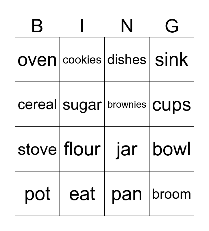 Kitchen Bingo Card