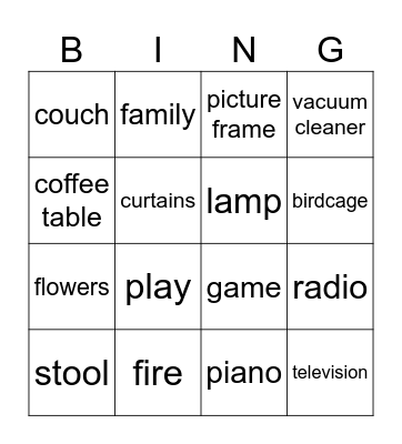 Living Room Bingo Card