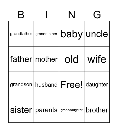 Family Bingo Card