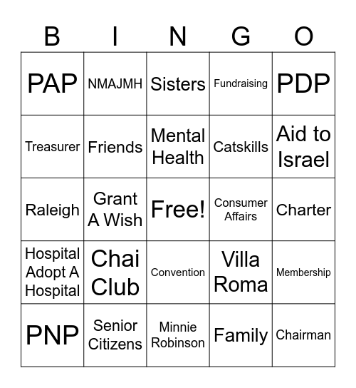 Dept of NY Chai Club Bingo Card