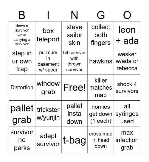 Shane’s Dbd Bingo Card