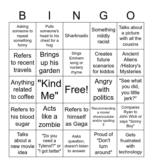 Gagapalooza Bingo Card