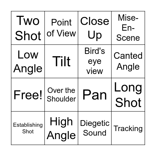 Film Techniques Bingo Card