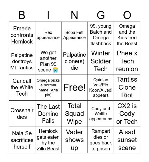 Bad Batch Finale Bingo Card