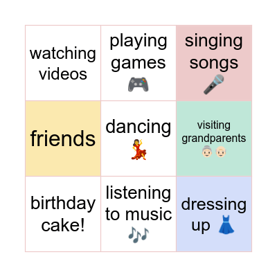 Arina’s birthday Bingo Card