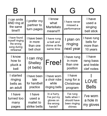 Handbell Bingo Card
