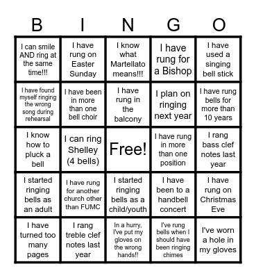 Handbell Bingo Card
