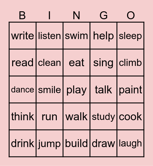 Verb Bingo Card