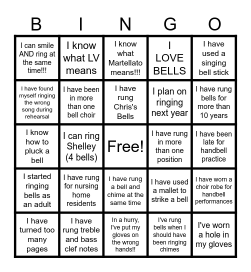 Handbell Bingo Card