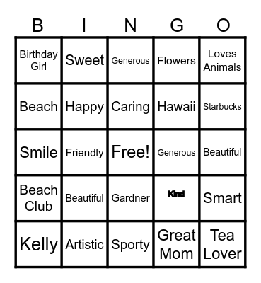 Happy Birthday Kelly Bingo Card