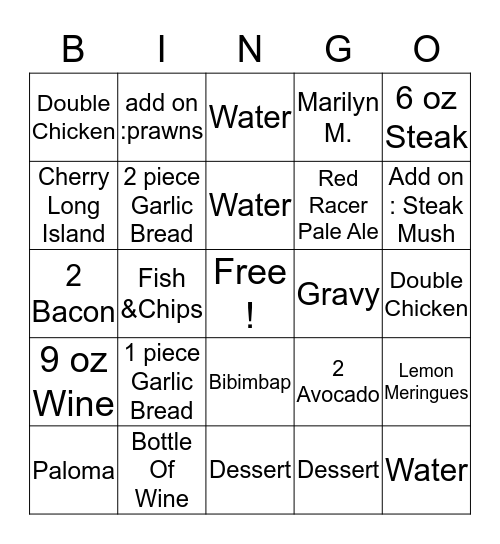 Earls Bingo !!!  Bingo Card