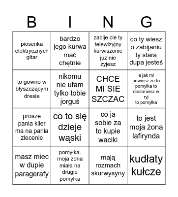 Kiler Bingo Card