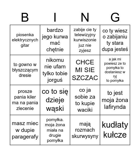 Kiler Bingo Card