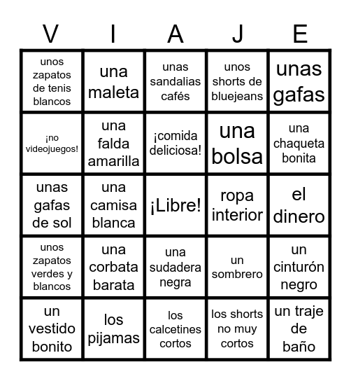 ¡Viaje! Bingo Card