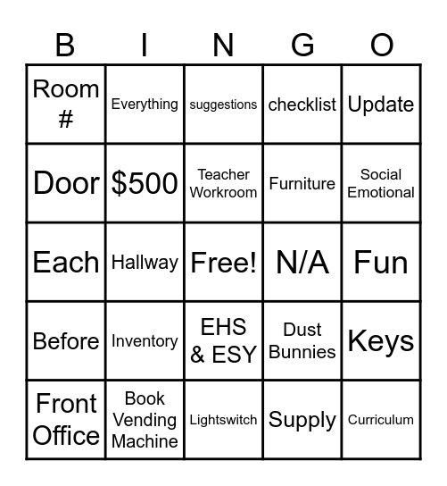 End of the Year Bingo Card