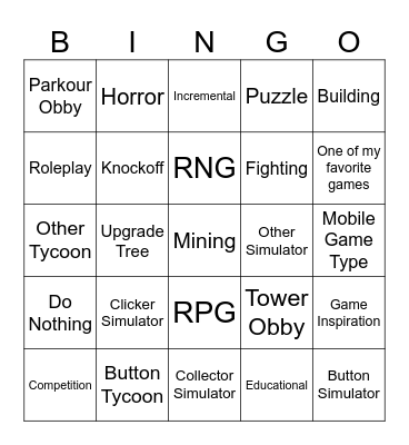 Ununrockium's Roblox Game Bing Bingo Card