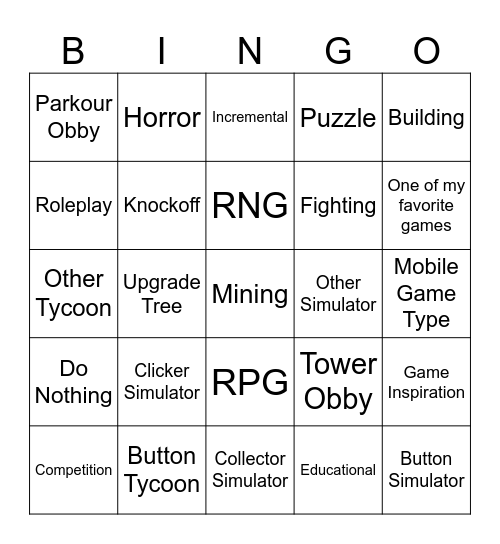 Ununrockium's Roblox Game Bing Bingo Card