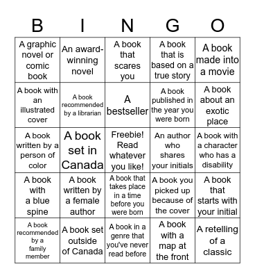 Reading Challenge 2016 Bingo Card