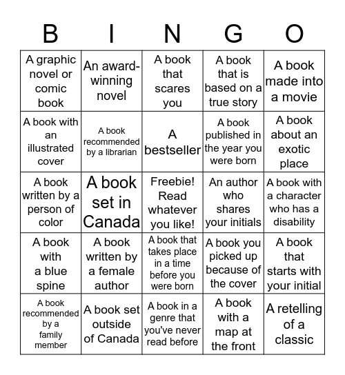 Reading Challenge 2016 Bingo Card