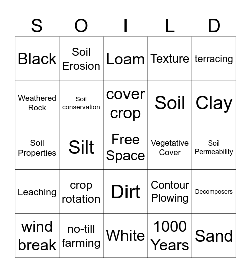 Soil Conservation Bingo Card