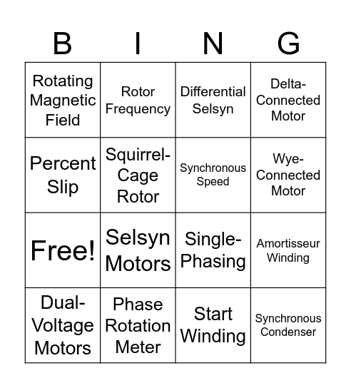 Three Phase Motors Bingo Card