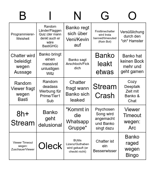 Banko Stream Bingo Card