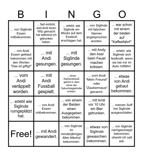 Ich habe/bin schonmal... Bingo Card