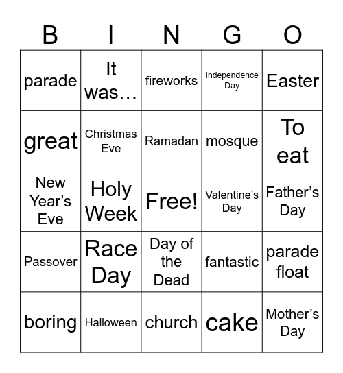 ECS1 U5.3 Las Fiestas Bingo Card