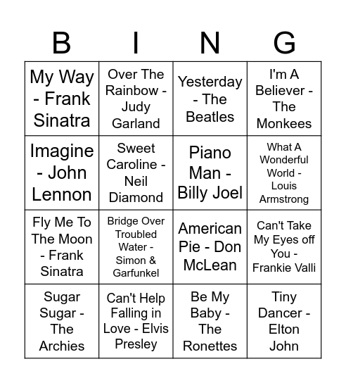 Music Bingo Card