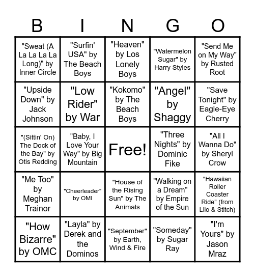 Music Bingo Jams Round #1 Bingo Card