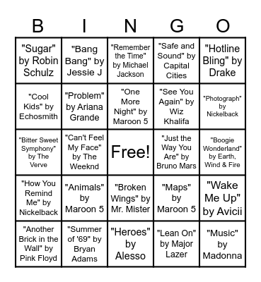 Music Bingo Jams Round #2 Bingo Card