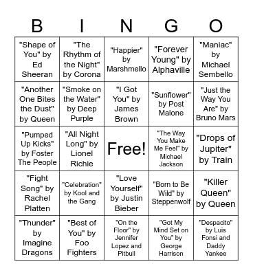 Music Bingo Jams Round #3 Bingo Card