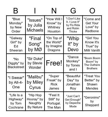 Music Bingo Jams Round #4 Bingo Card